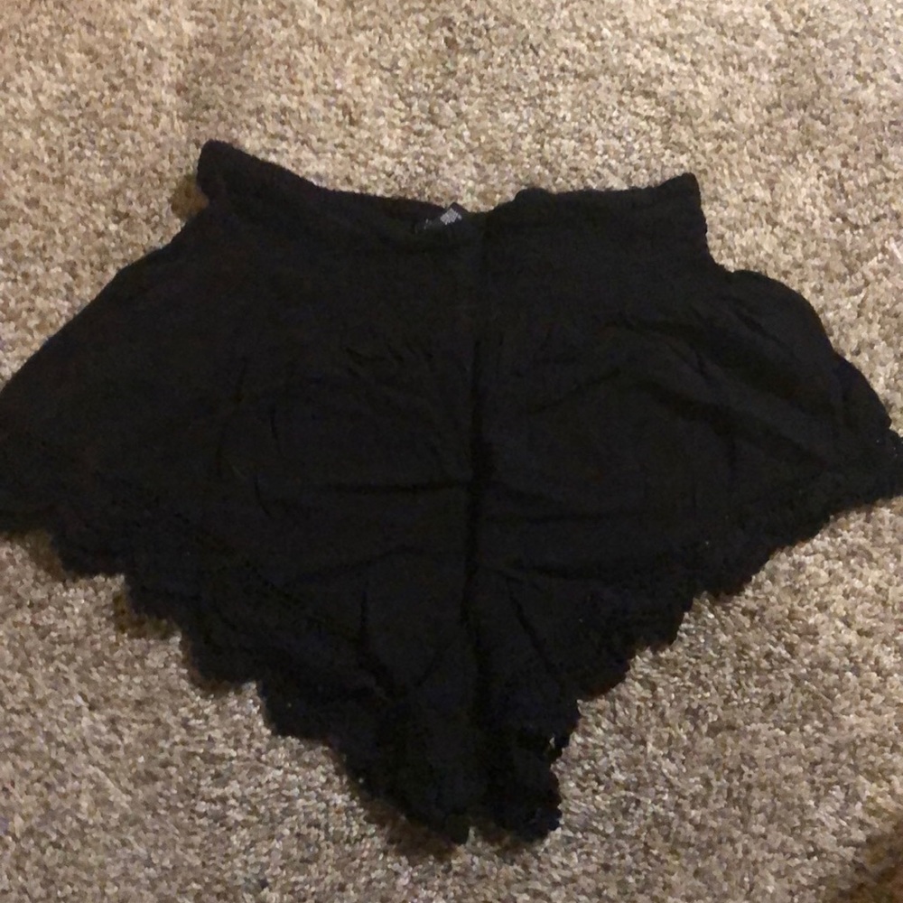 Black high waisted lace trim shorts